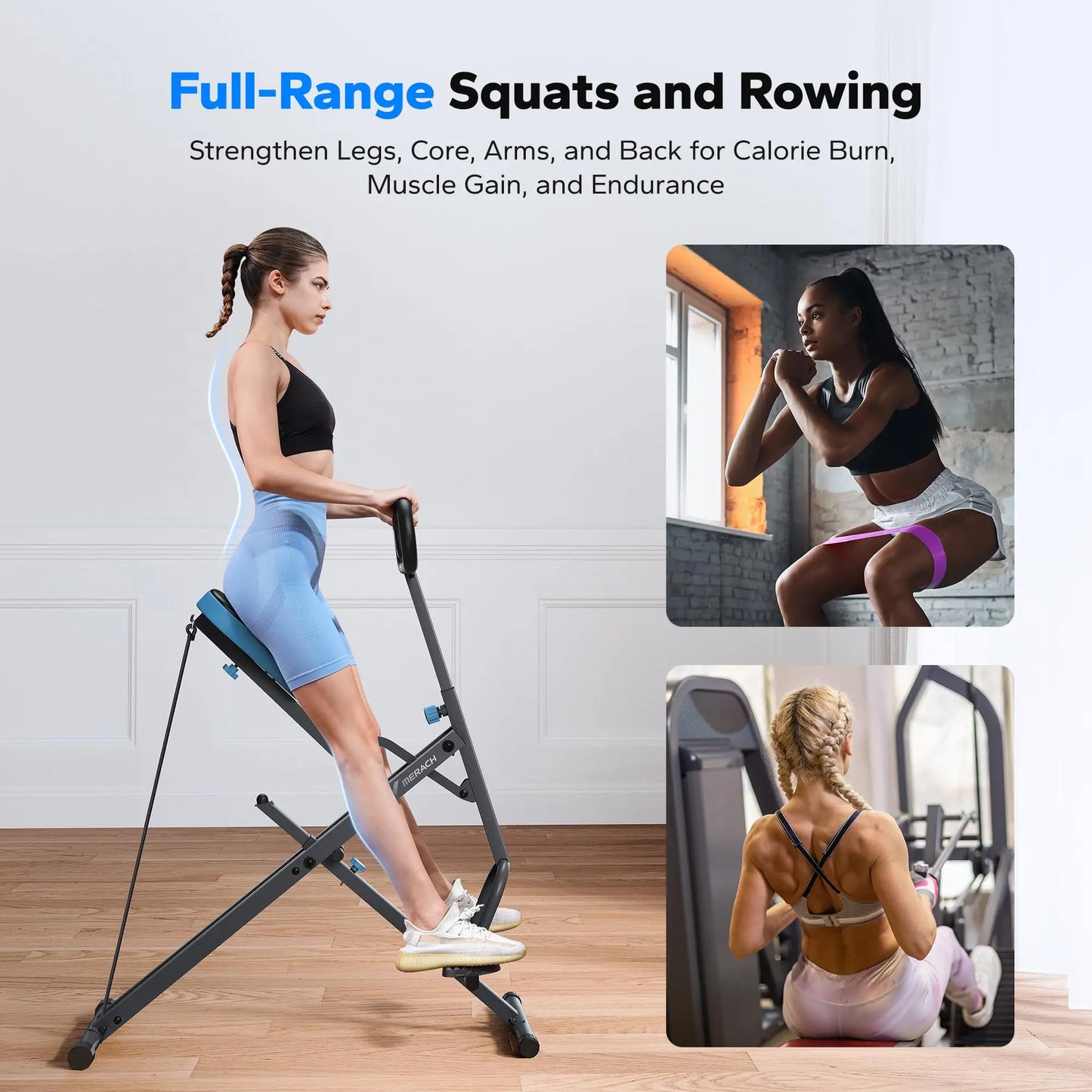 Foldable 2-in-1 Squat Rowing Machine & Glute Trainer