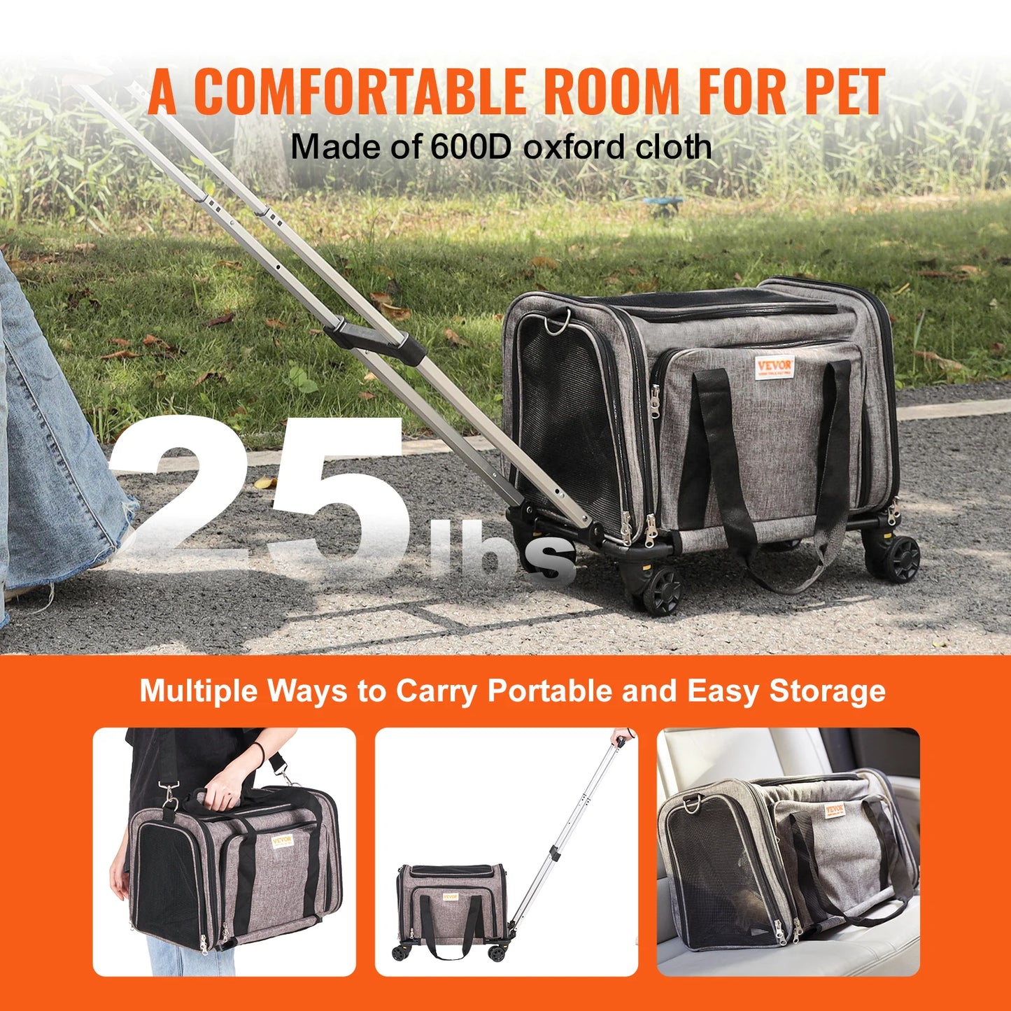 Breathable Pet Cat Carrier with Telescopic Handle