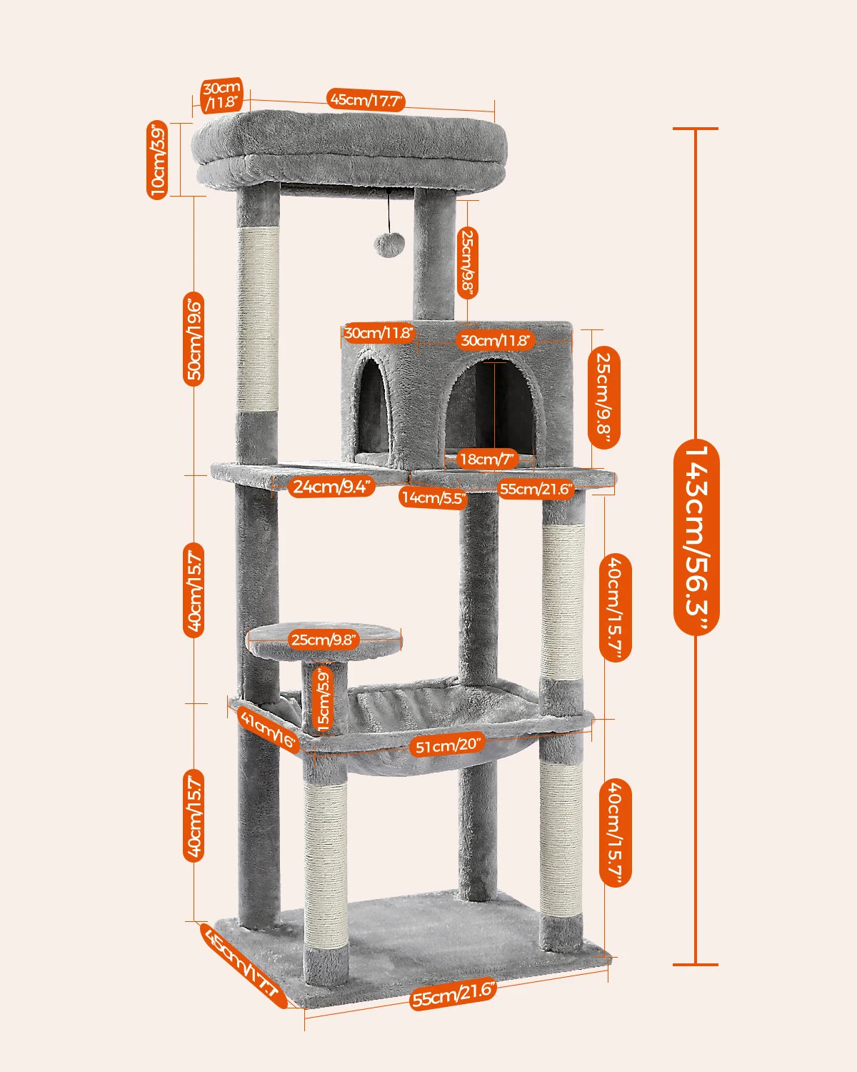 5-Level Cat Tower with Large Hammock and Cat Condo