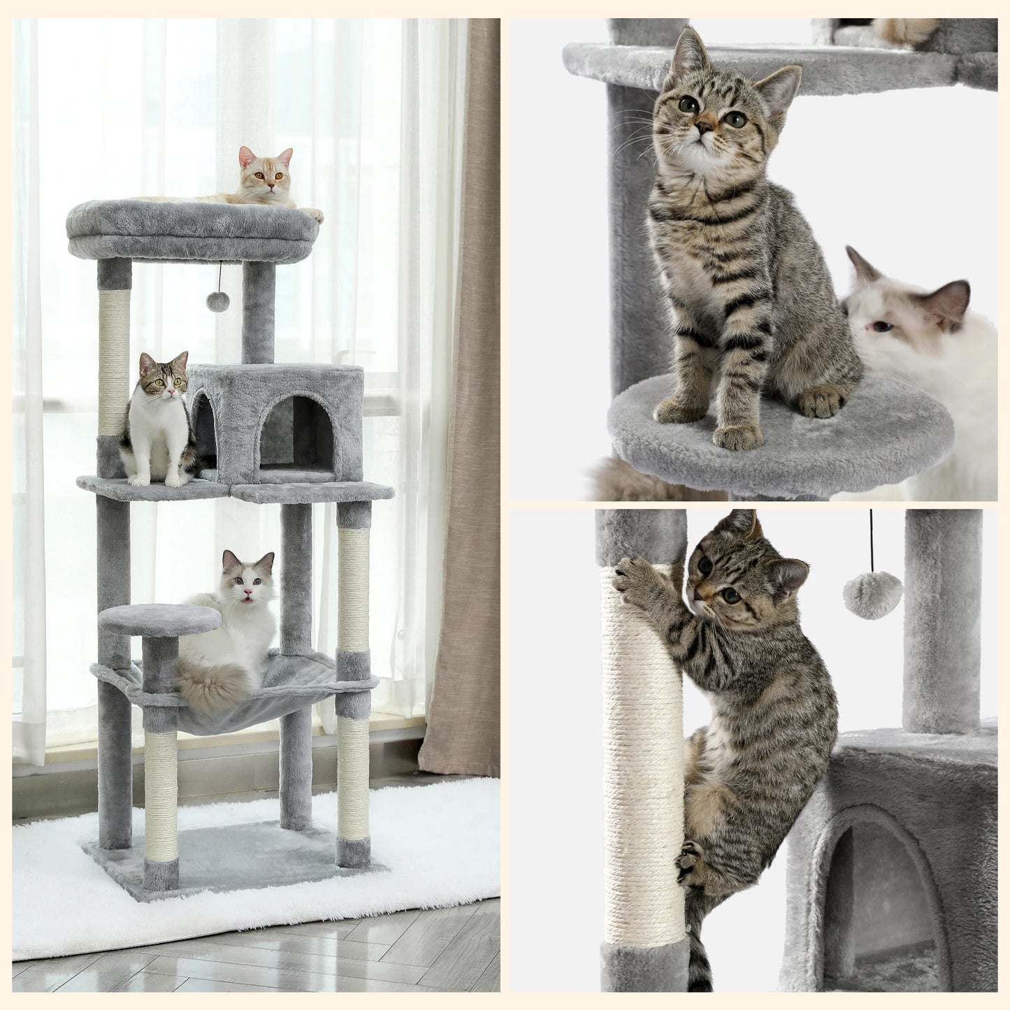 5-Level Cat Tower with Large Hammock and Cat Condo