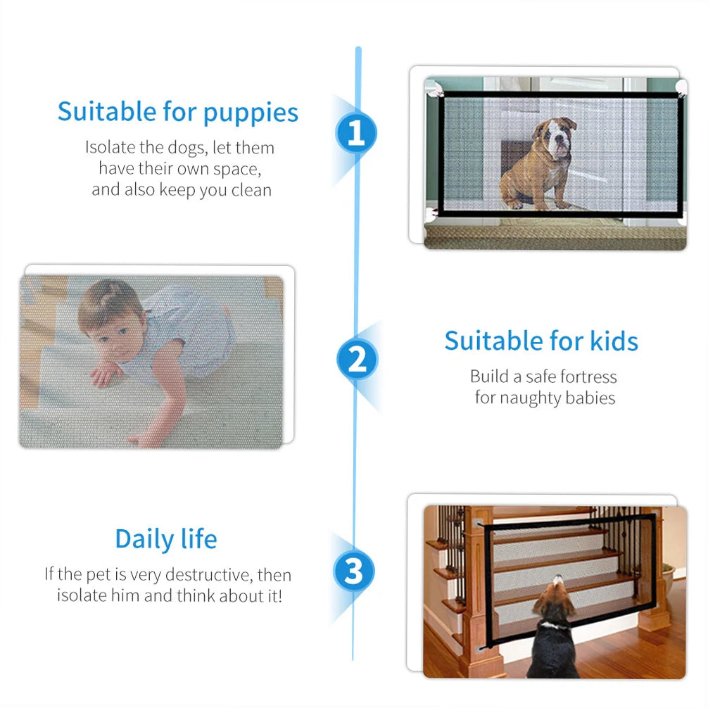 Portable Folding Dog Safety Gate with Pet Safe Mesh Fence