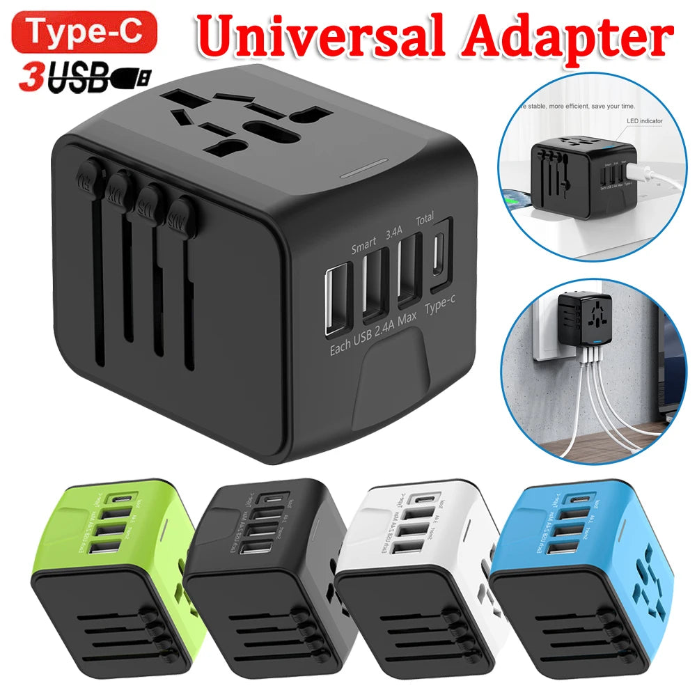 Universal AC Power Charger  Plug Adapter 3 USB 1 Type C Ports