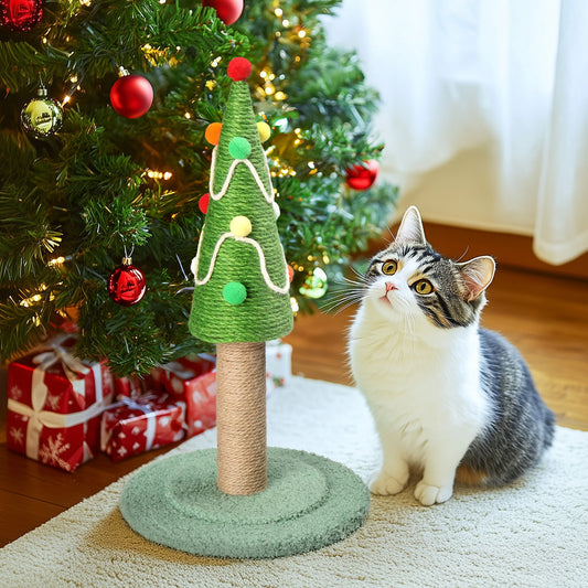 22in Christmas Tree Scratching Post with Colored Balls for Indoor Cats