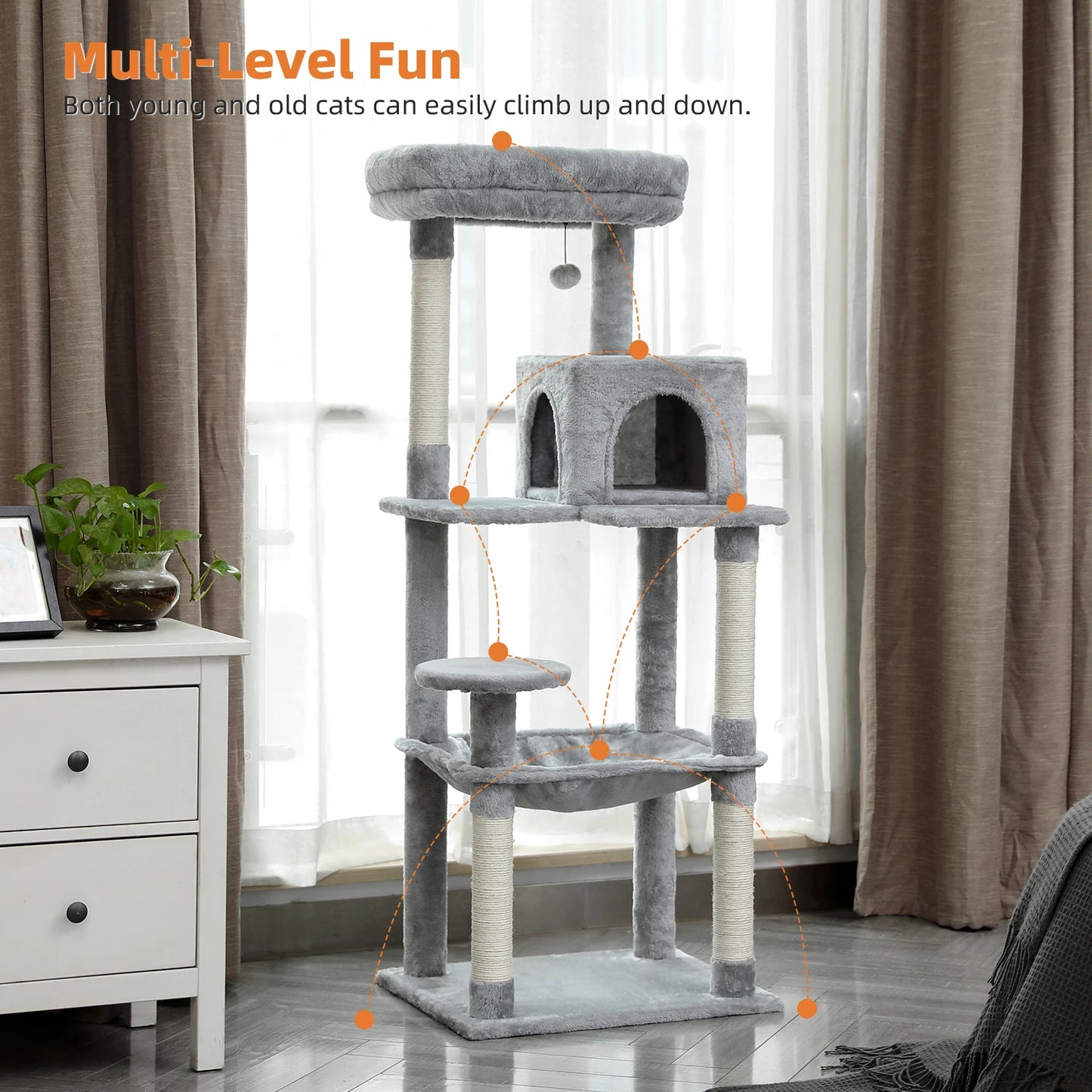 5-Level Cat Tower with Large Hammock and Cat Condo