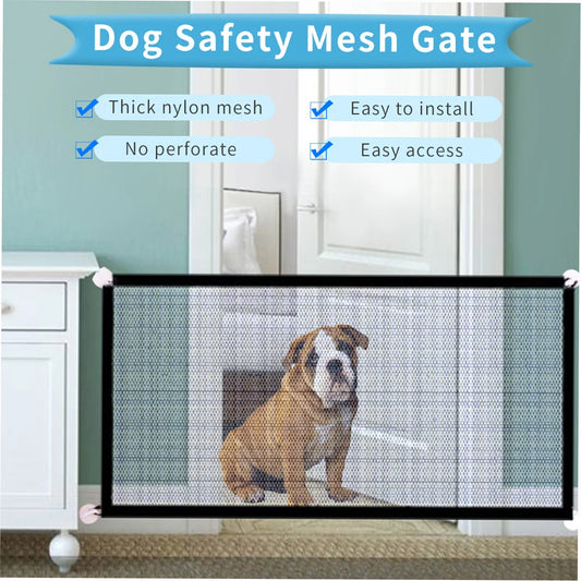 Portable Folding Dog Safety Gate with Pet Safe Mesh Fence