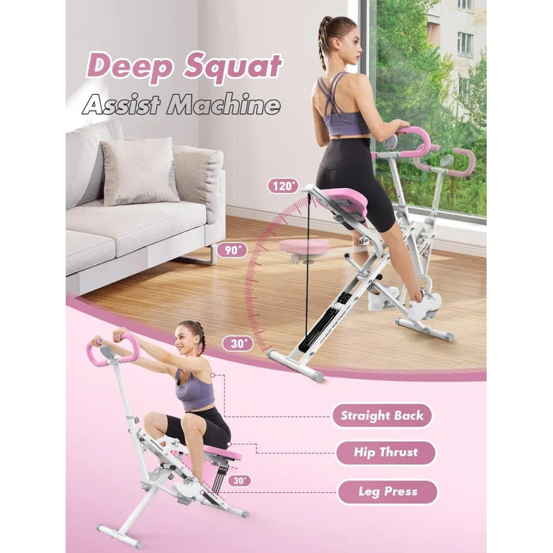 Pink Squat Ride & Rowing Machine for Home