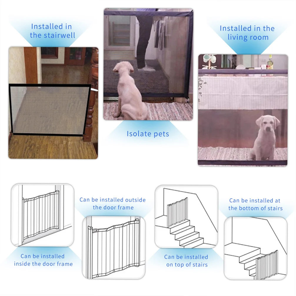 Portable Folding Dog Safety Gate with Pet Safe Mesh Fence