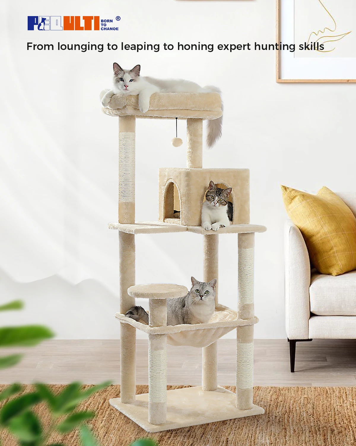 5-Level Cat Tower with Large Hammock and Cat Condo