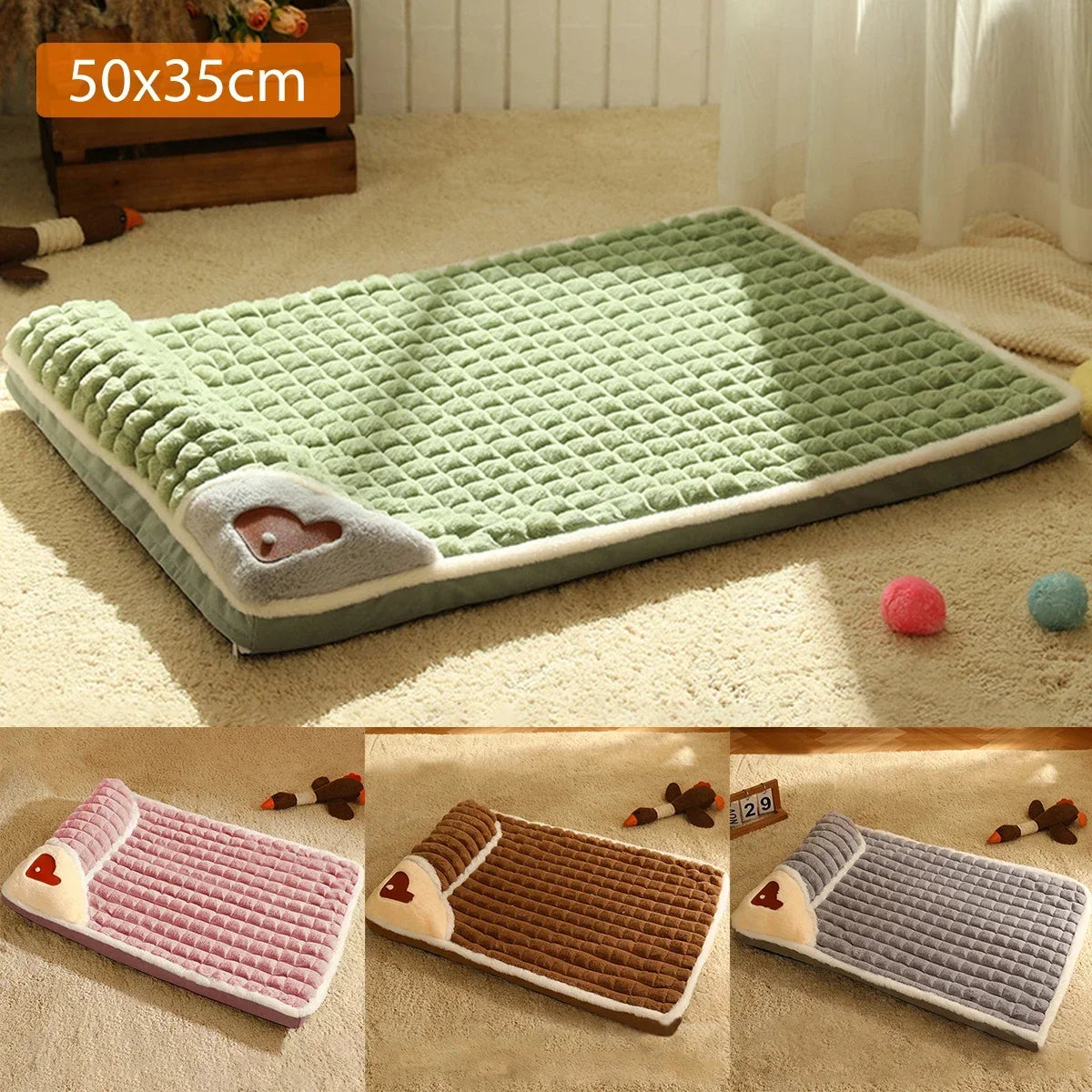 Anti-Slip Soft Warm Dog Bed with Washable Pillow