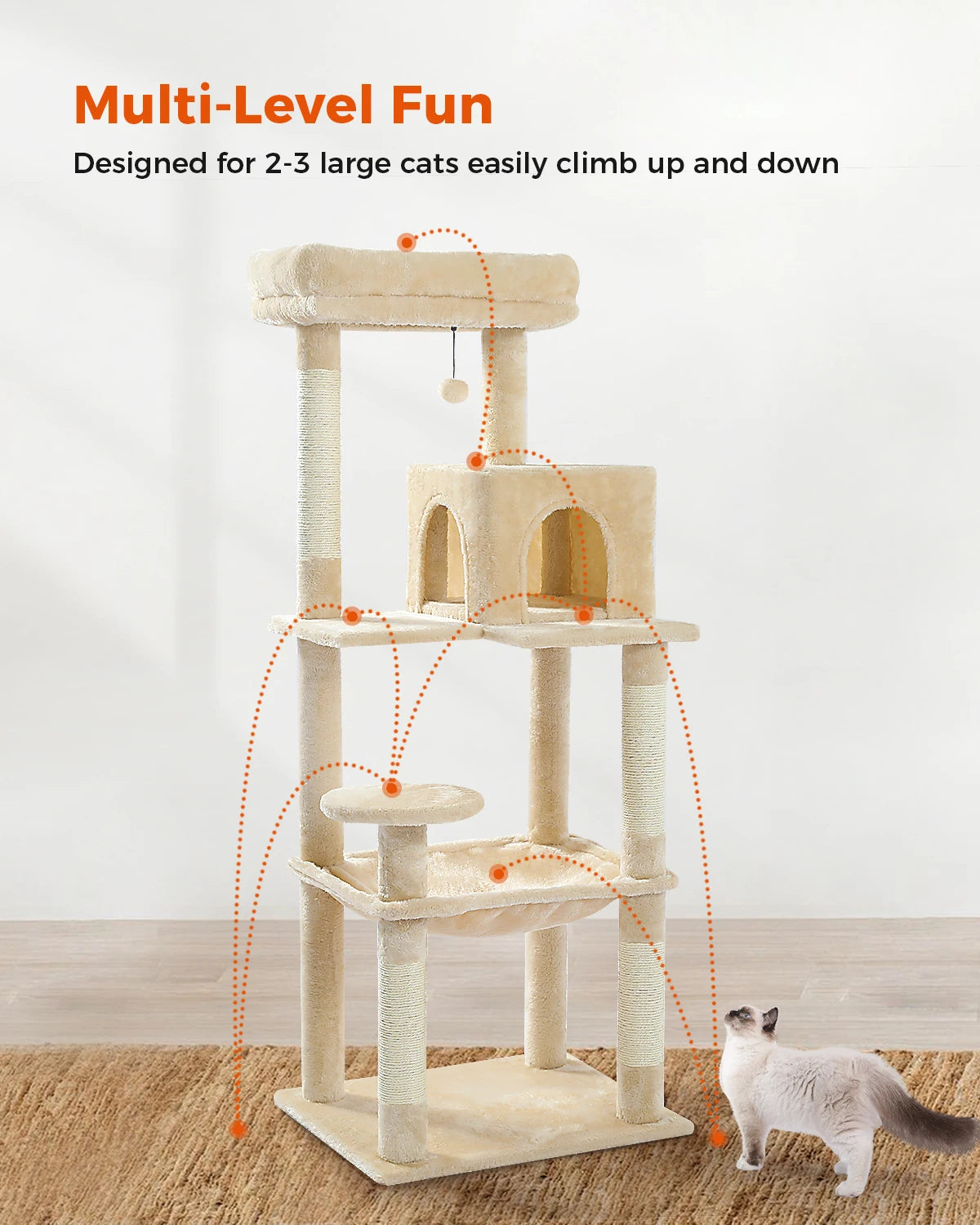 5-Level Cat Tower with Large Hammock and Cat Condo