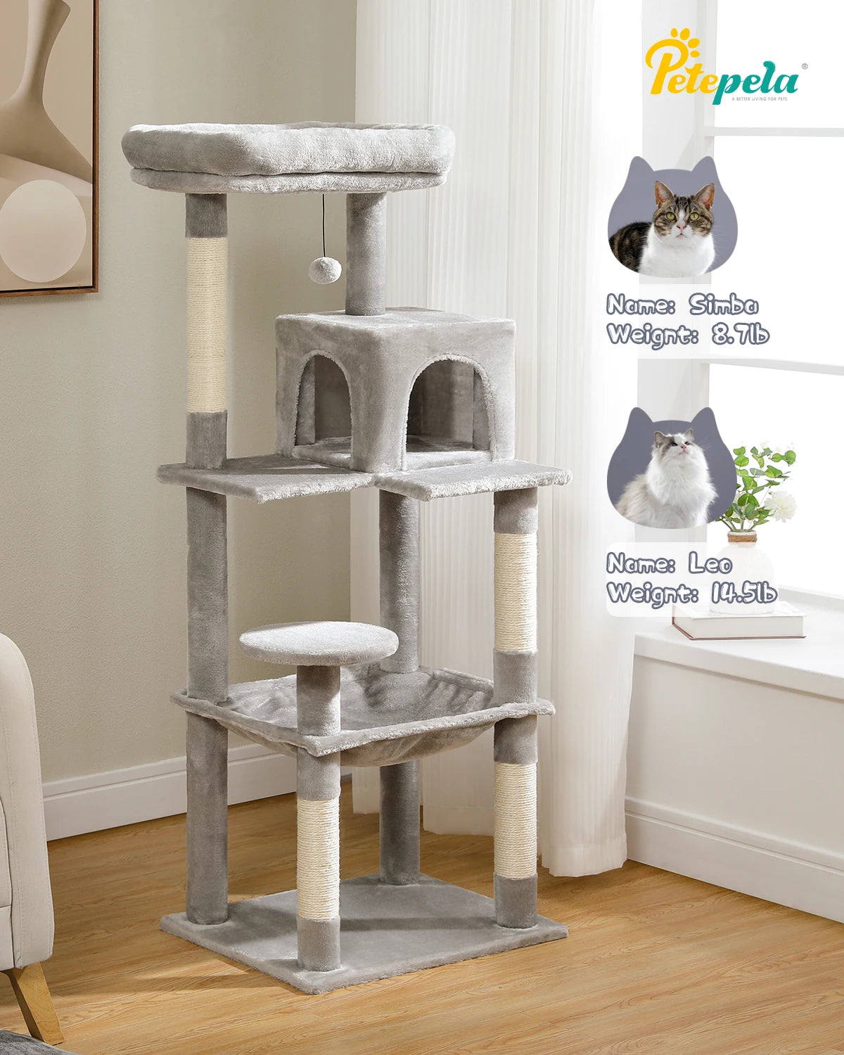 5-Level Cat Tower with Large Hammock and Cat Condo