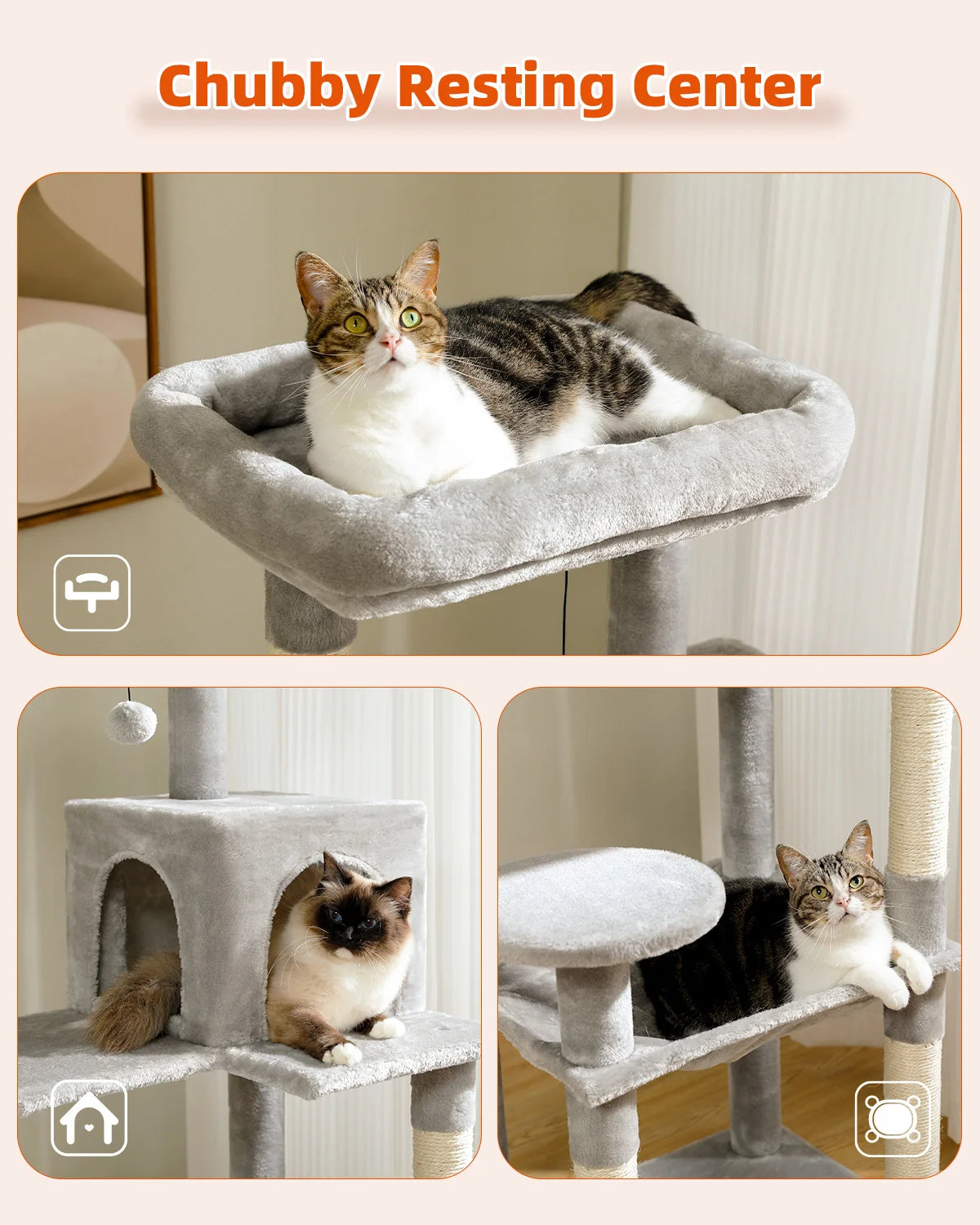 5-Level Cat Tower with Large Hammock and Cat Condo