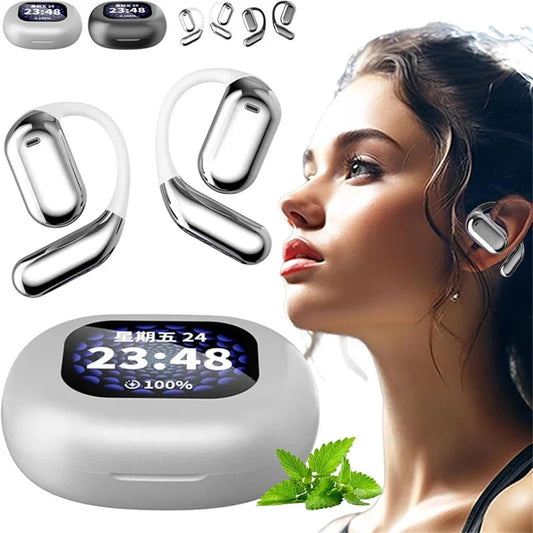 Open Ear Wireless Bluetooth Headset  with Touch Screen Headphones and Built-in Mic