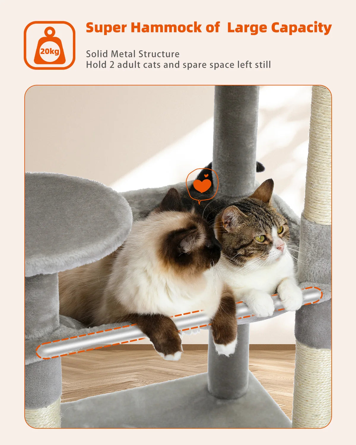 5-Level Cat Tower with Large Hammock and Cat Condo