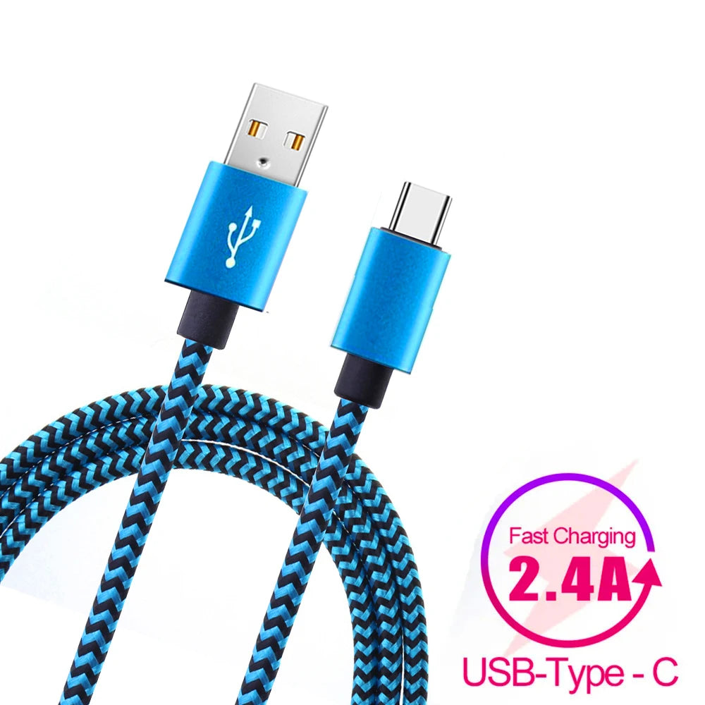 2.4A USB Fast Nylon Braided Wire Charger Cable For Android Mobile Phone