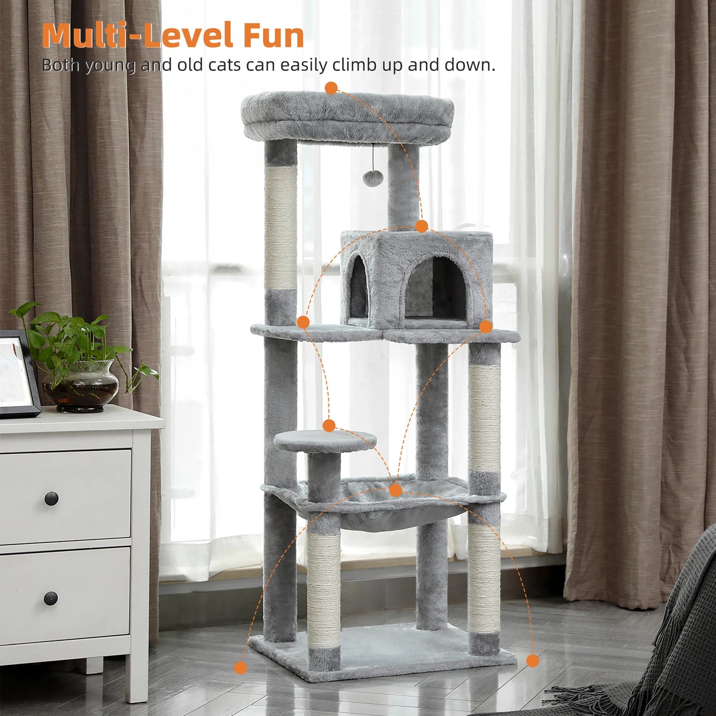 5-Level Cat Tower with Large Hammock and Cat Condo