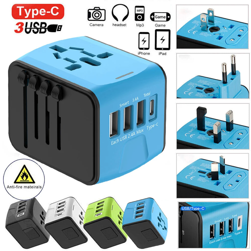 Universal AC Power Charger  Plug Adapter 3 USB 1 Type C Ports