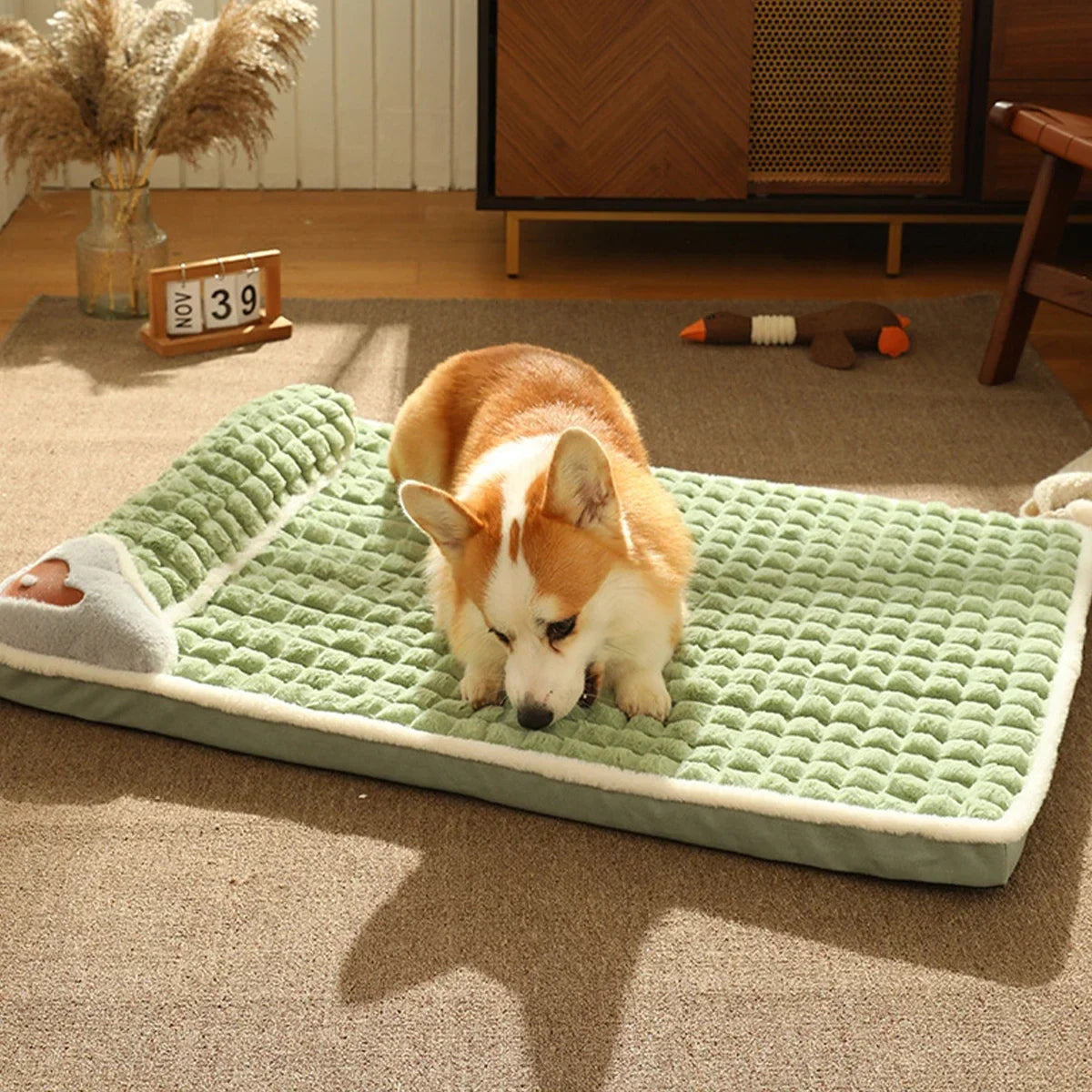 Anti-Slip Soft Warm Dog Bed with Washable Pillow