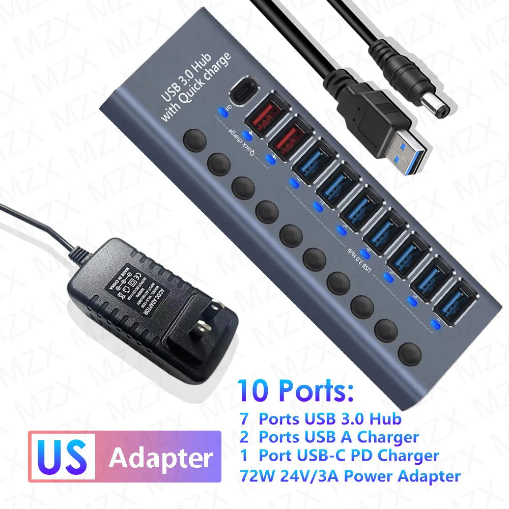 Hub 72W Multi Splitter PD Charger Hub and Power Adapter Switch