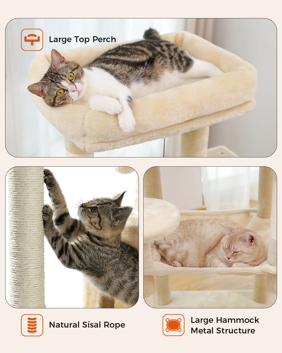 5-Level Cat Tower with Large Hammock and Cat Condo