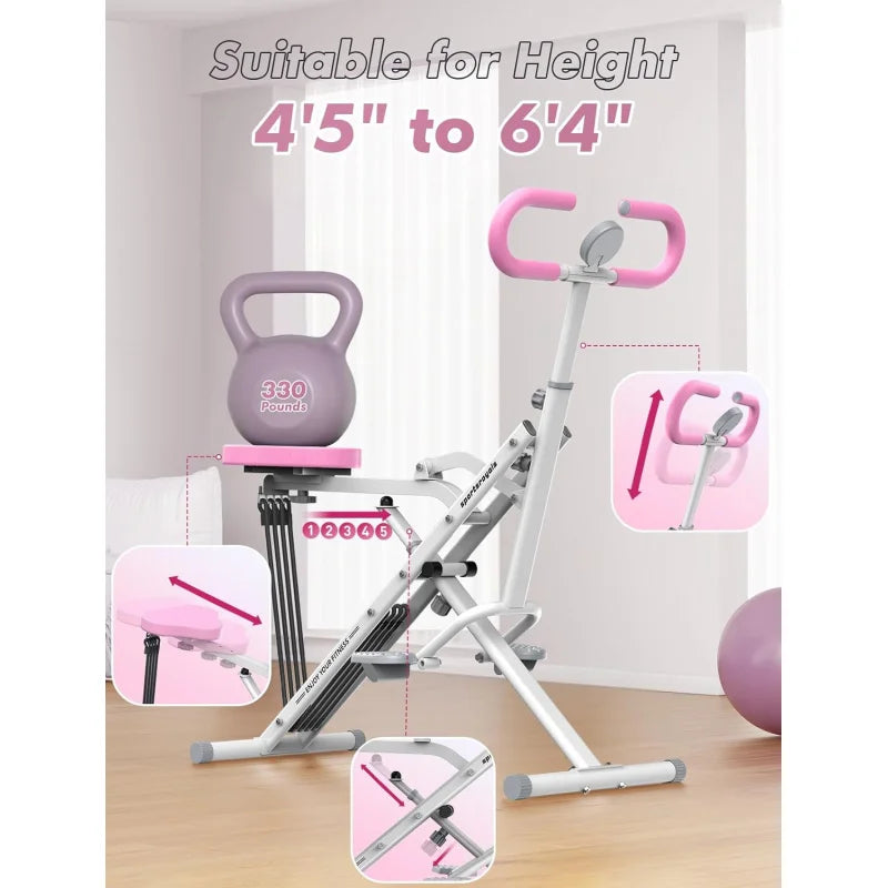 Pink Squat Ride & Rowing Machine for Home