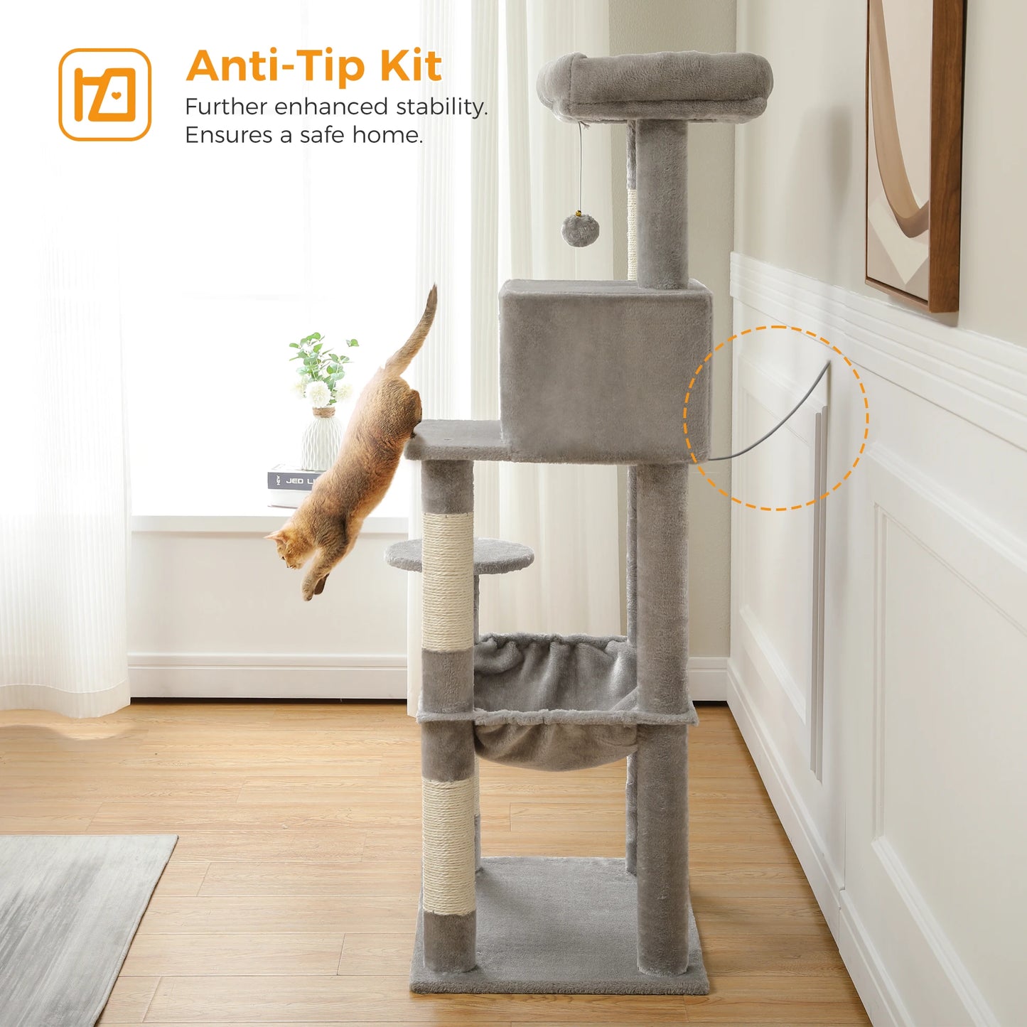 5-Level Cat Tower with Large Hammock and Cat Condo