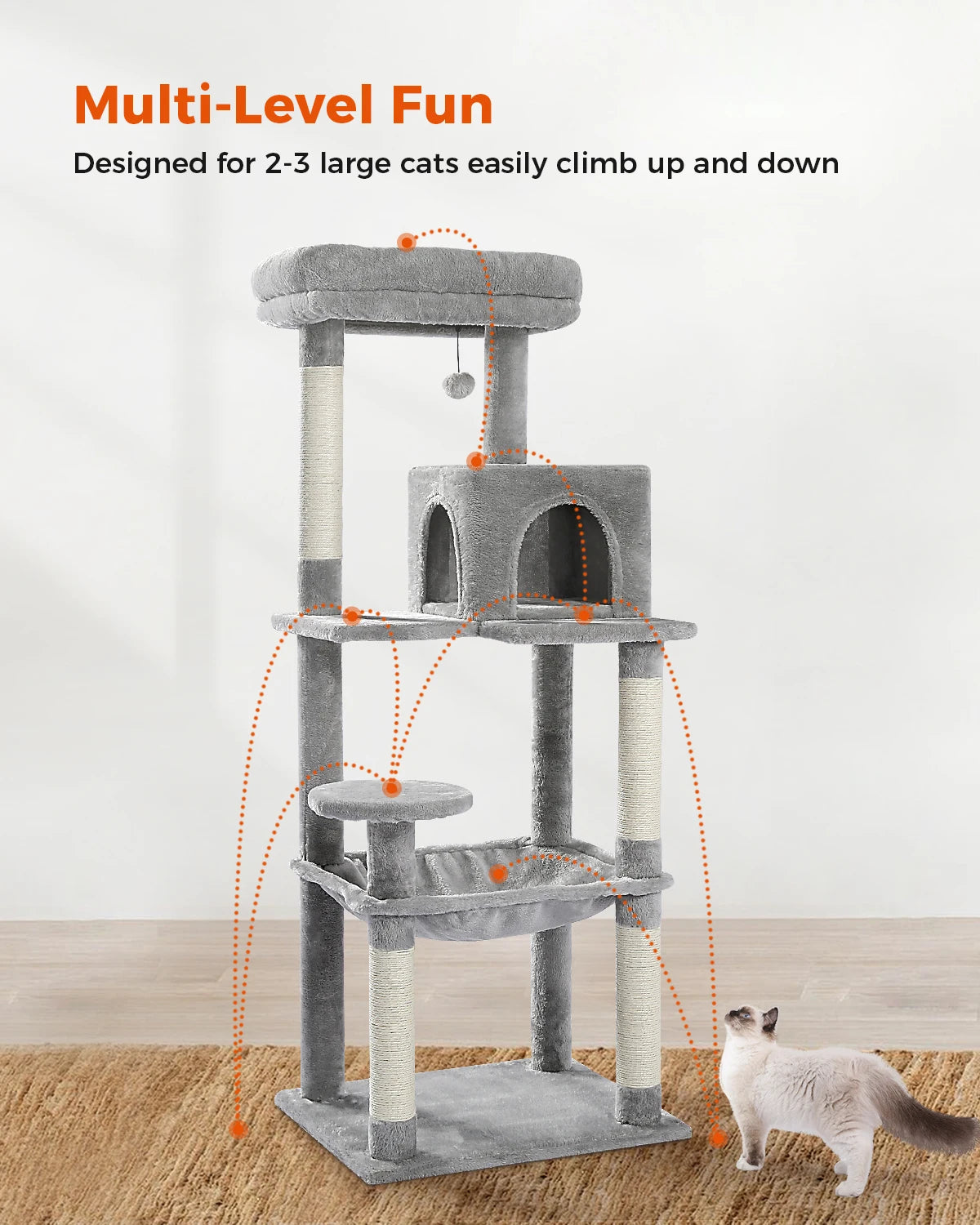 5-Level Cat Tower with Large Hammock and Cat Condo