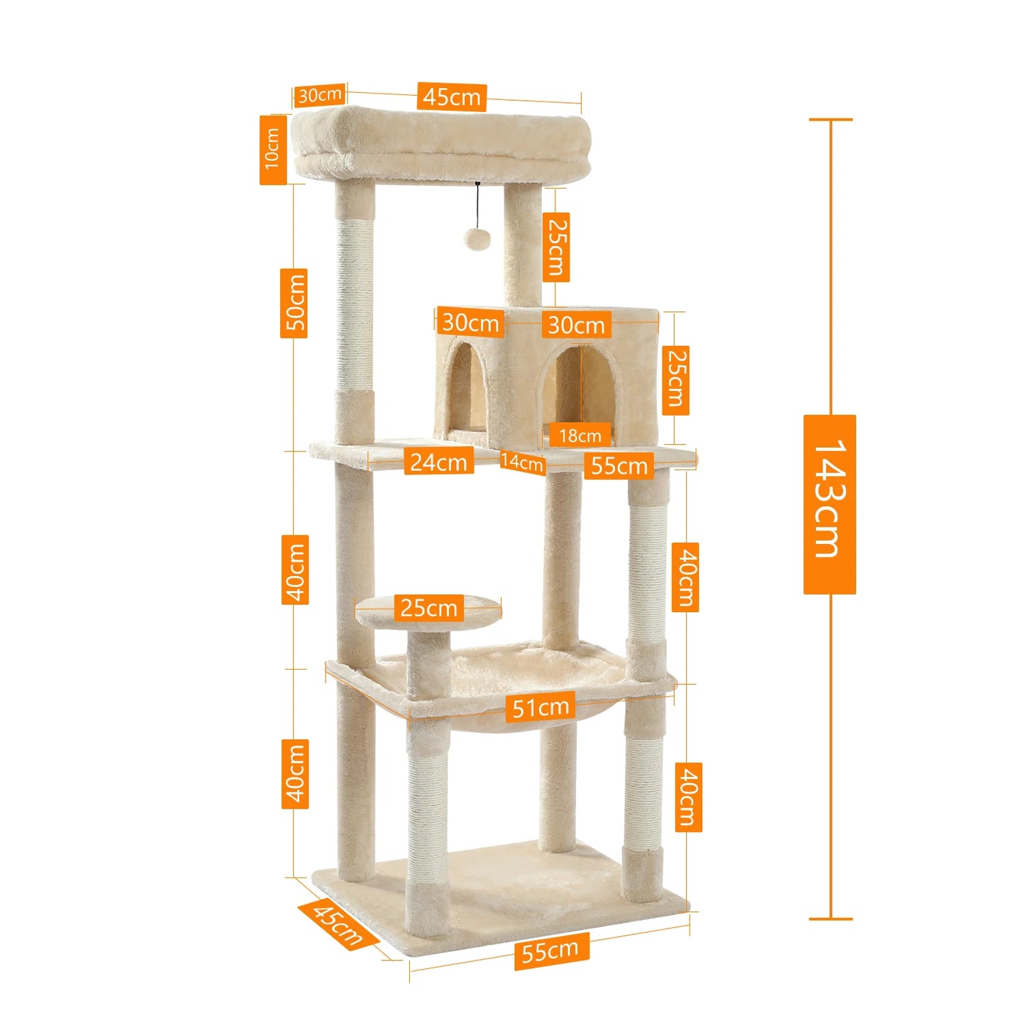 5-Level Cat Tower with Large Hammock and Cat Condo